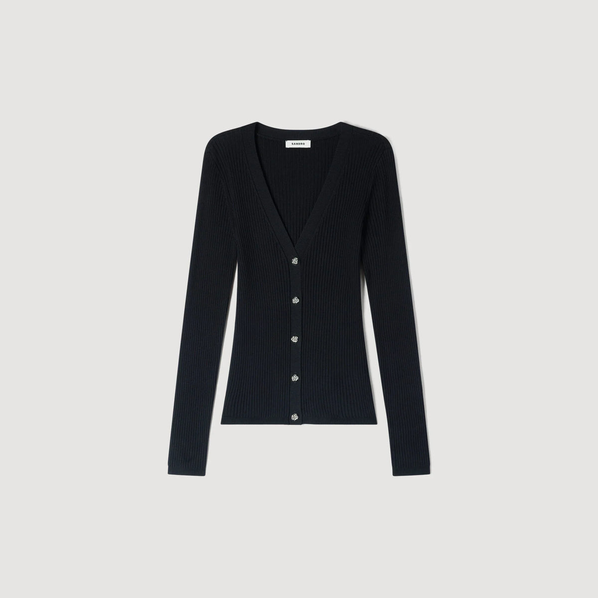 Gabie Ribbed Cardigan With Fancy Buttons Black