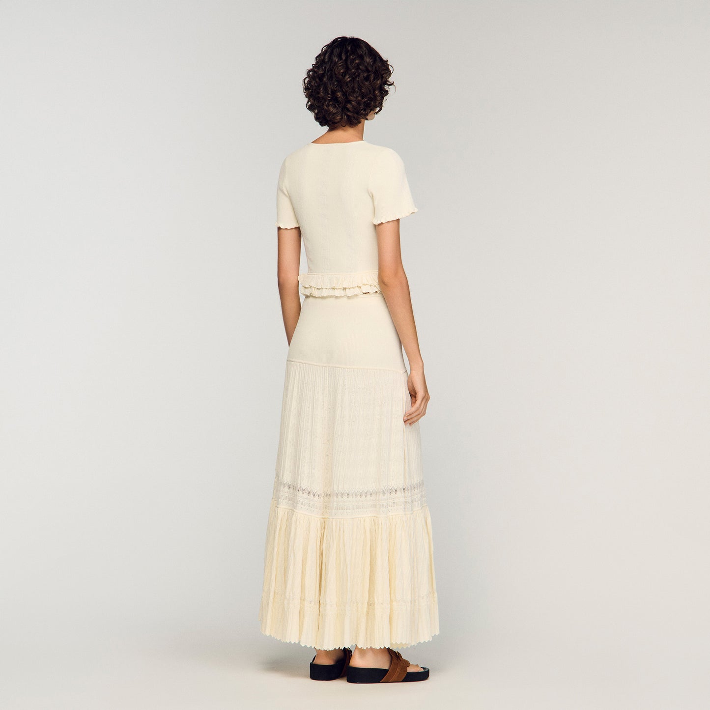 Arianna Ruffled Knit Cardigan Ecru