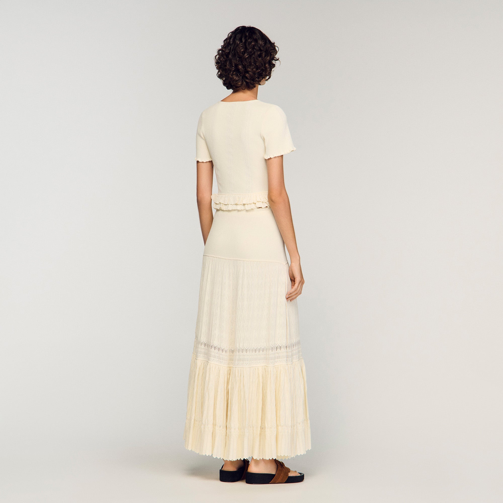 Arianna Ruffled Knit Cardigan Ecru