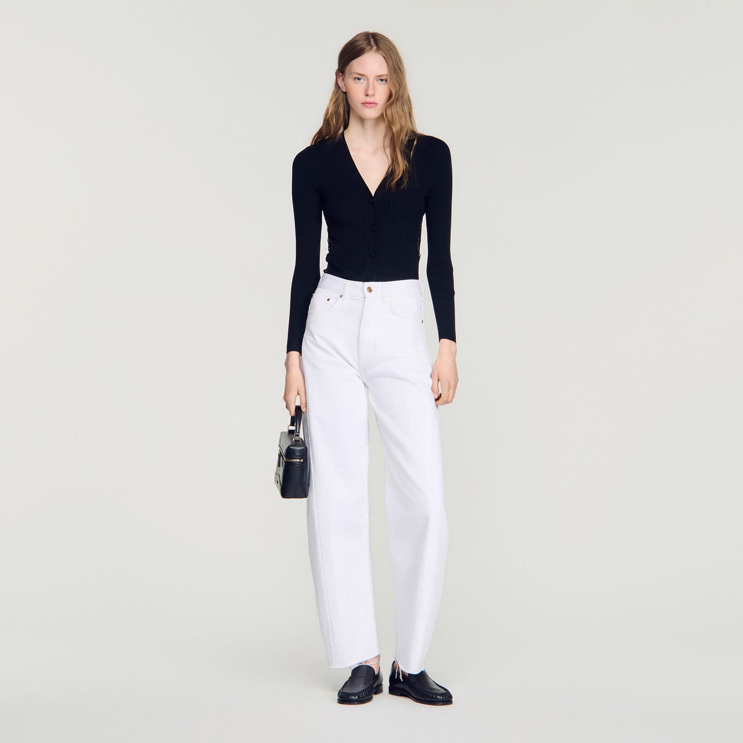 Gabriele Cardigan With Lace Panel Black