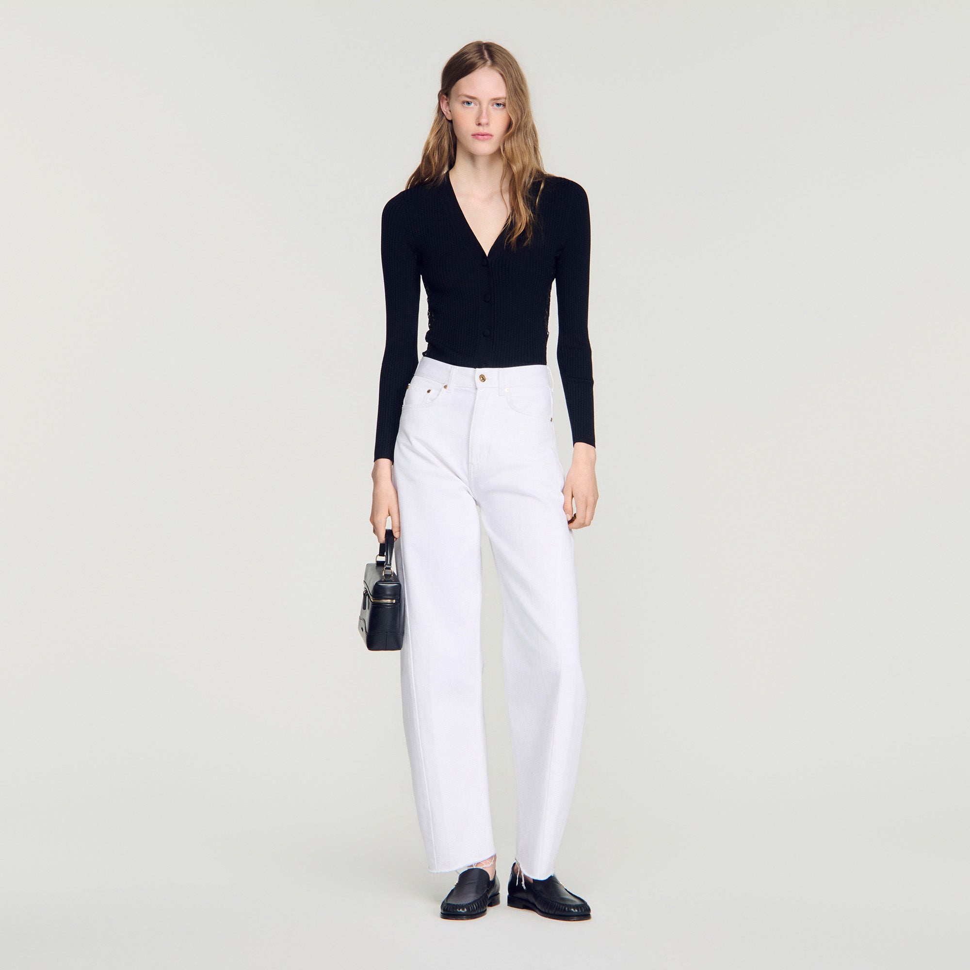Gabriele Cardigan With Lace Panel Black