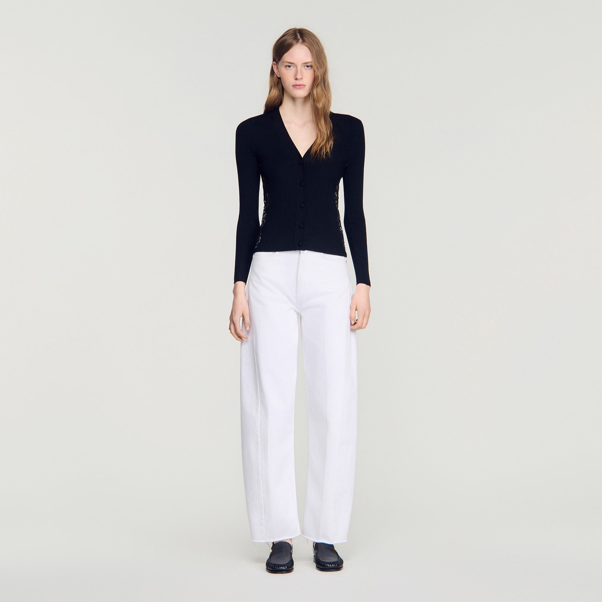 Gabriele Cardigan With Lace Panel Black