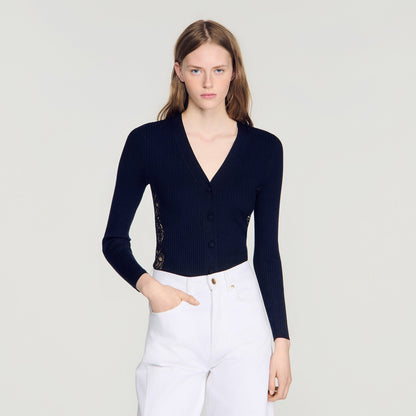 Gabriele Cardigan With Lace Panel Black