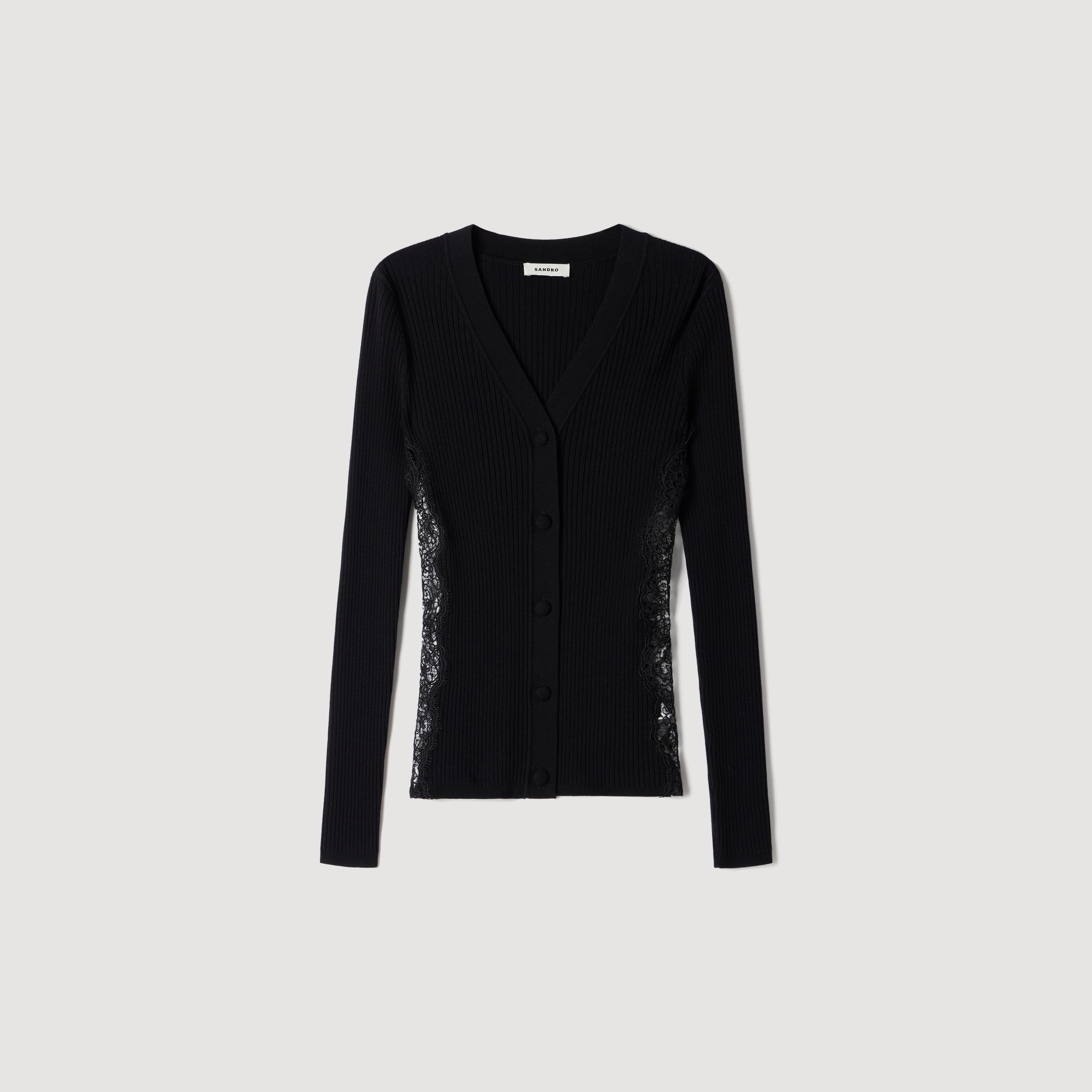Gabriele Cardigan With Lace Panel Black