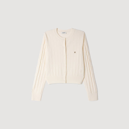 Aurel Cropped check stitch cardigan Ecru