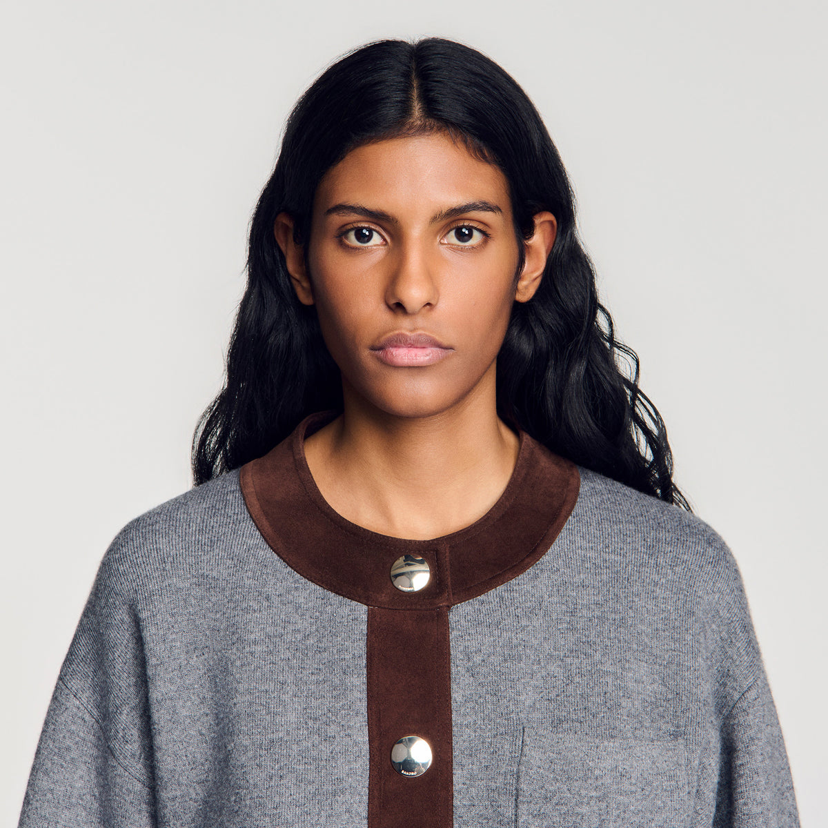 Parker Cardigan with suede panels Grey