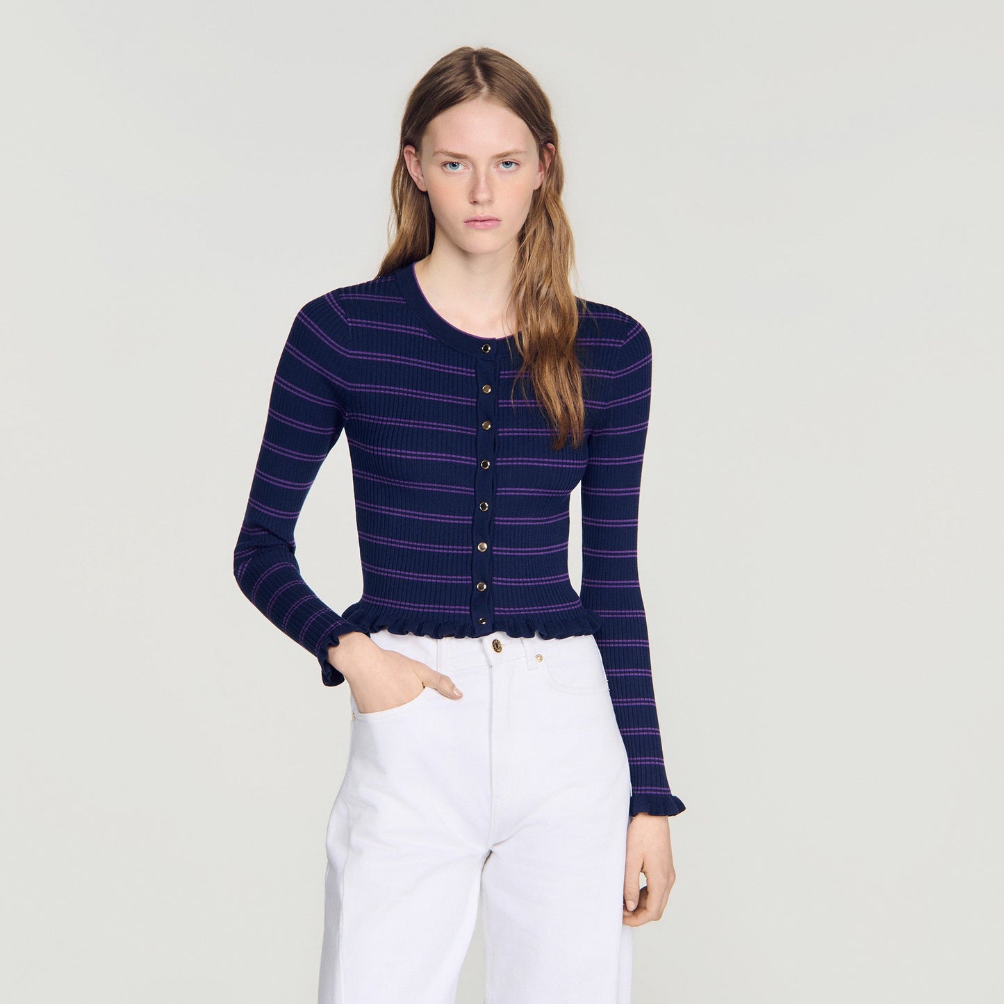 Areanne Striped knit cardigan Navy / Purple
