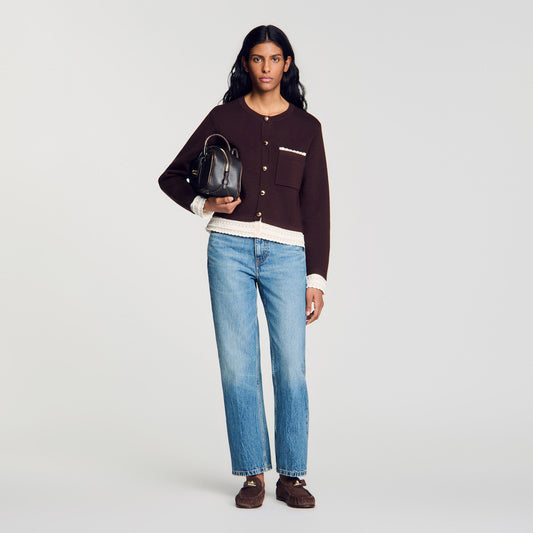 Candide Cardigan with contrast lace Brown