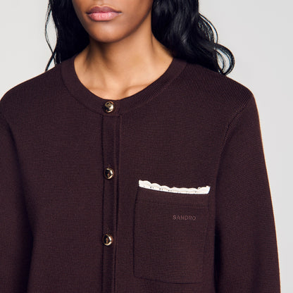 Candide Cardigan with contrast lace Brown
