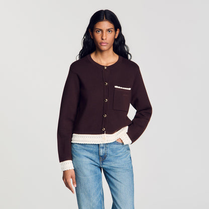 Candide Cardigan with contrast lace Brown