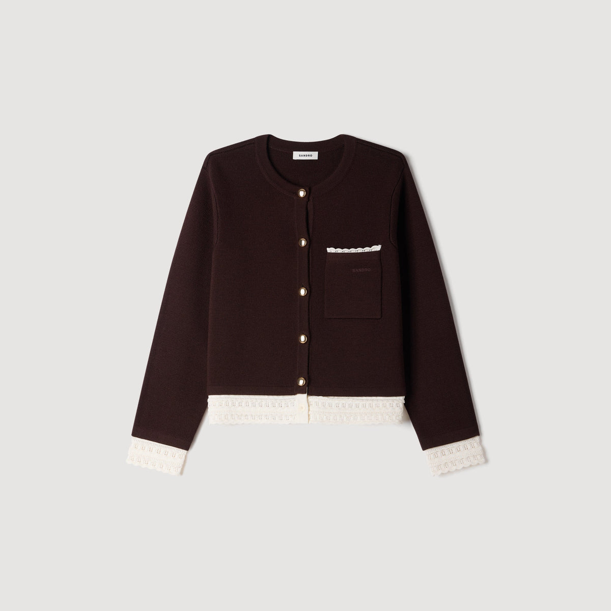 Candide Cardigan with contrast lace Brown
