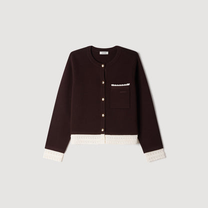 Candide Cardigan with contrast lace Brown