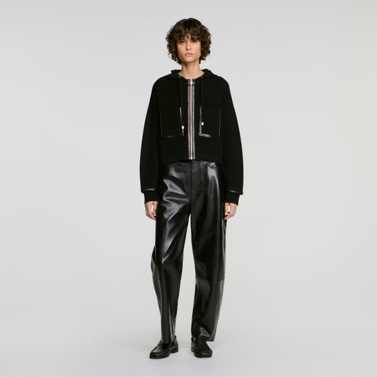 Arlo Hooded cardigan, leather details Black