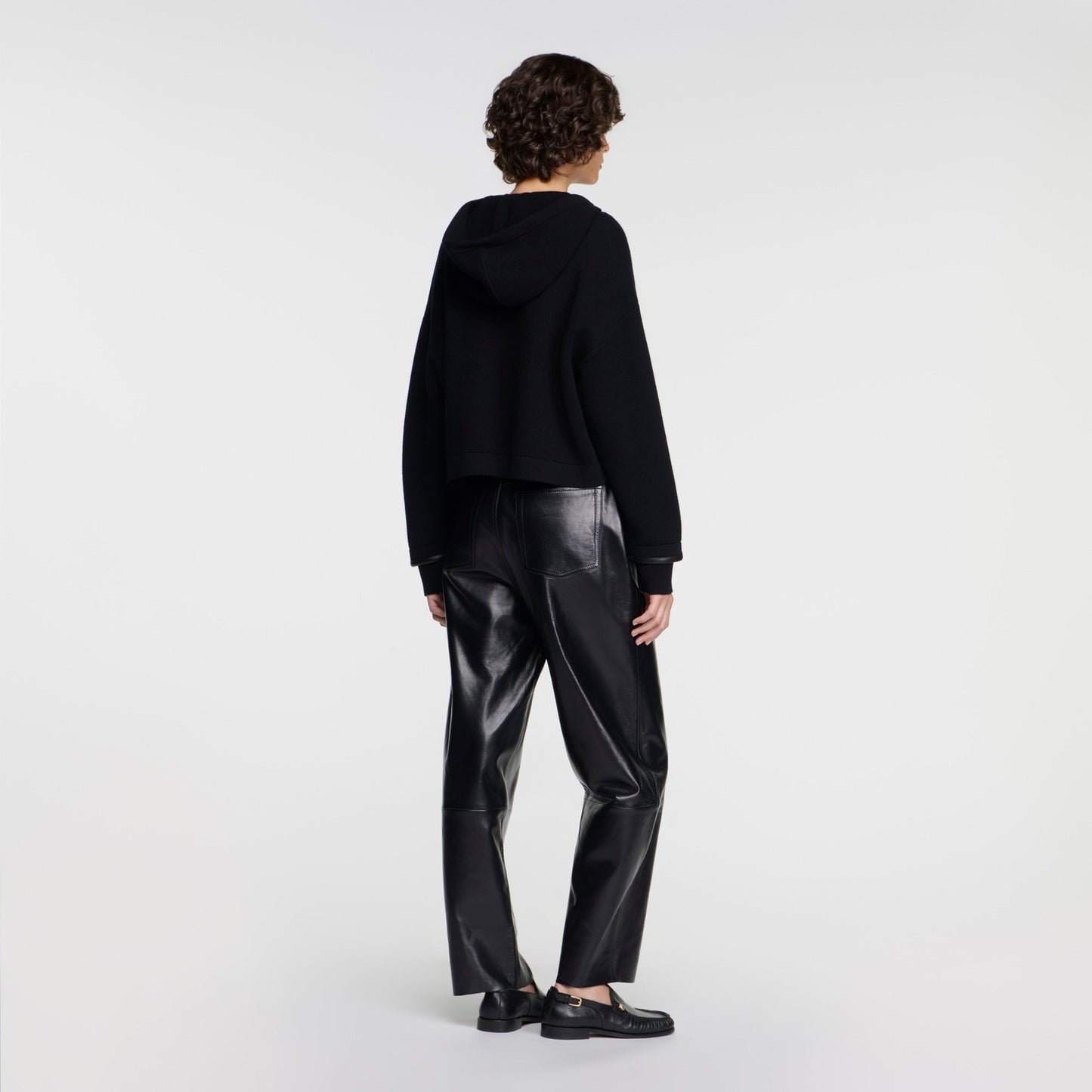 Arlo Hooded cardigan, leather details Black