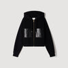Arlo Hooded cardigan, leather details Black