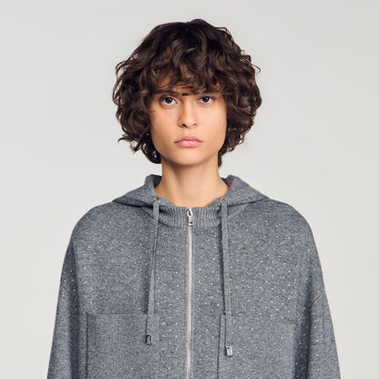 Luce Hooded Rhinestone Cardigan Grey