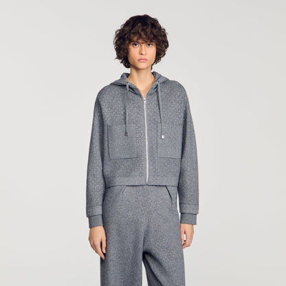 Luce Hooded Rhinestone Cardigan Grey
