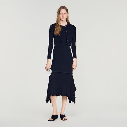 Maretto Decorative Pointelle Cardigan Black
