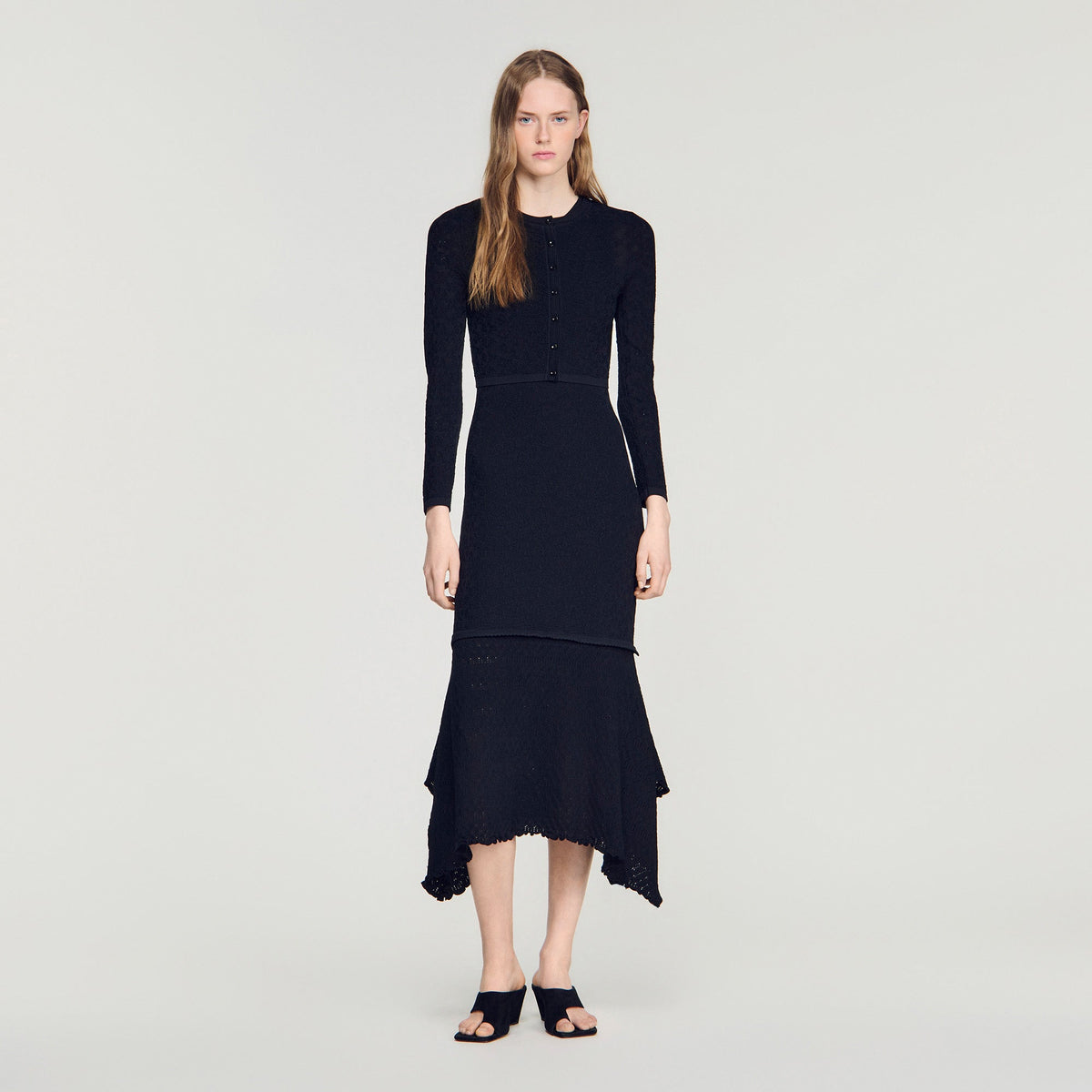 Maretto Decorative Pointelle Cardigan Black