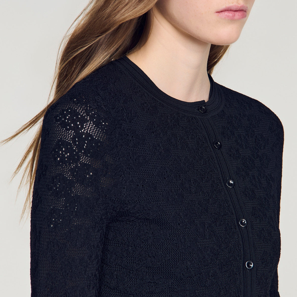 Maretto Decorative Pointelle Cardigan Black