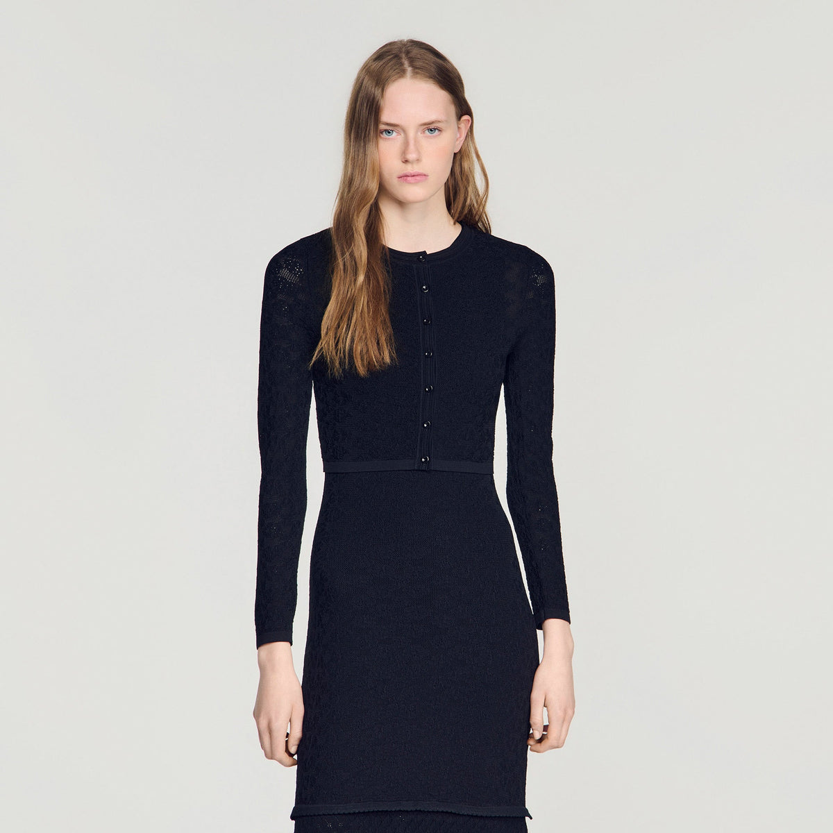 Maretto Decorative Pointelle Cardigan Black