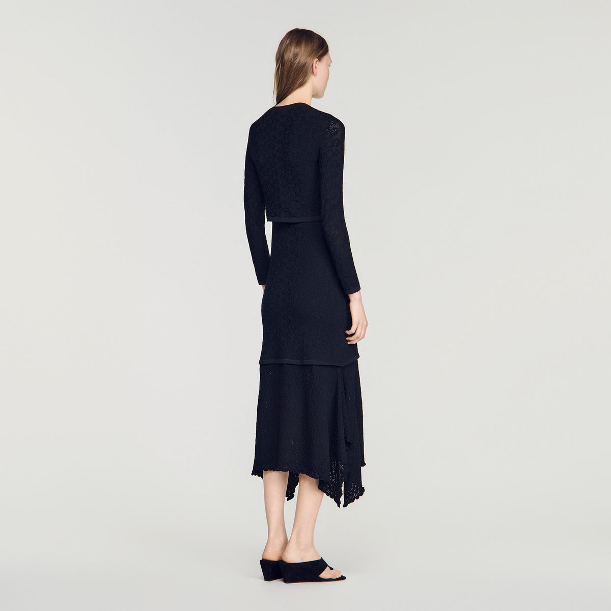 Maretto Decorative Pointelle Cardigan Black
