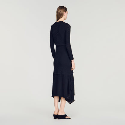 Maretto Decorative Pointelle Cardigan Black