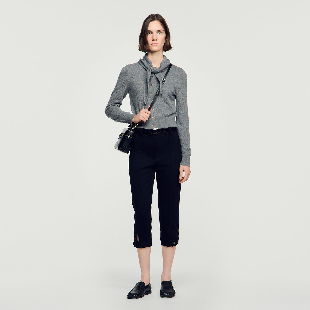 Coralyne Pointelle Knit Cardigan Grey