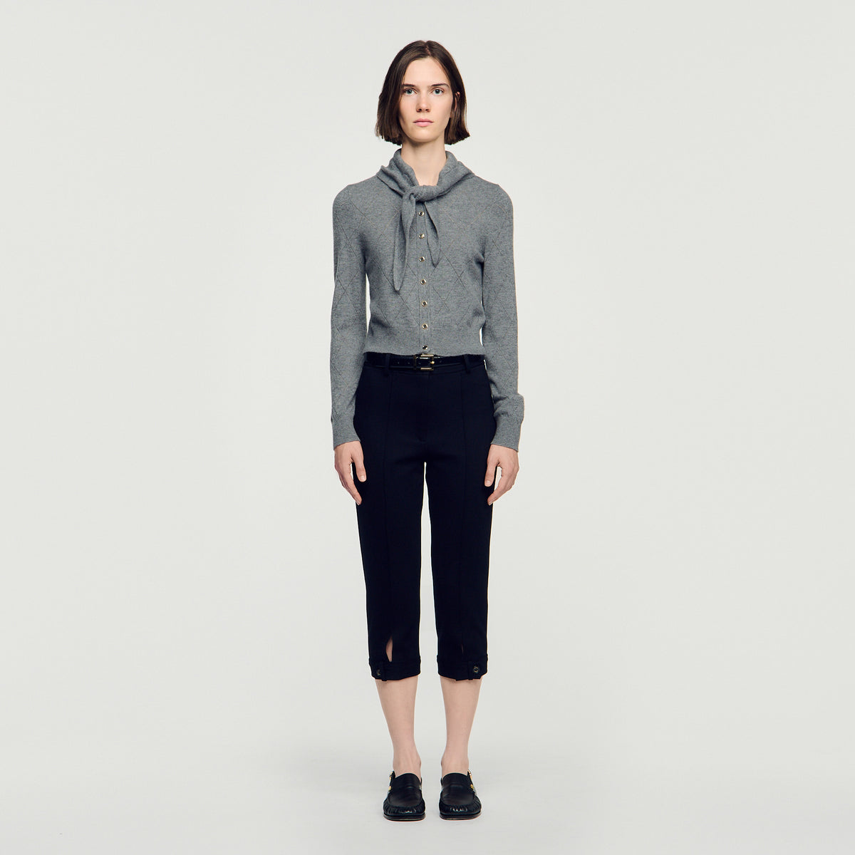 Coralyne Pointelle Knit Cardigan Grey