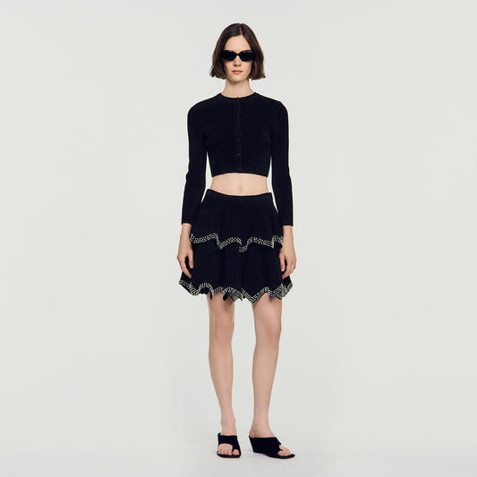 Dove Velvet Knit Cropped Cardigan Black