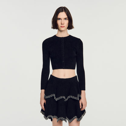 Dove Velvet Knit Cropped Cardigan Black