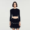 Dove Velvet Knit Cropped Cardigan Black