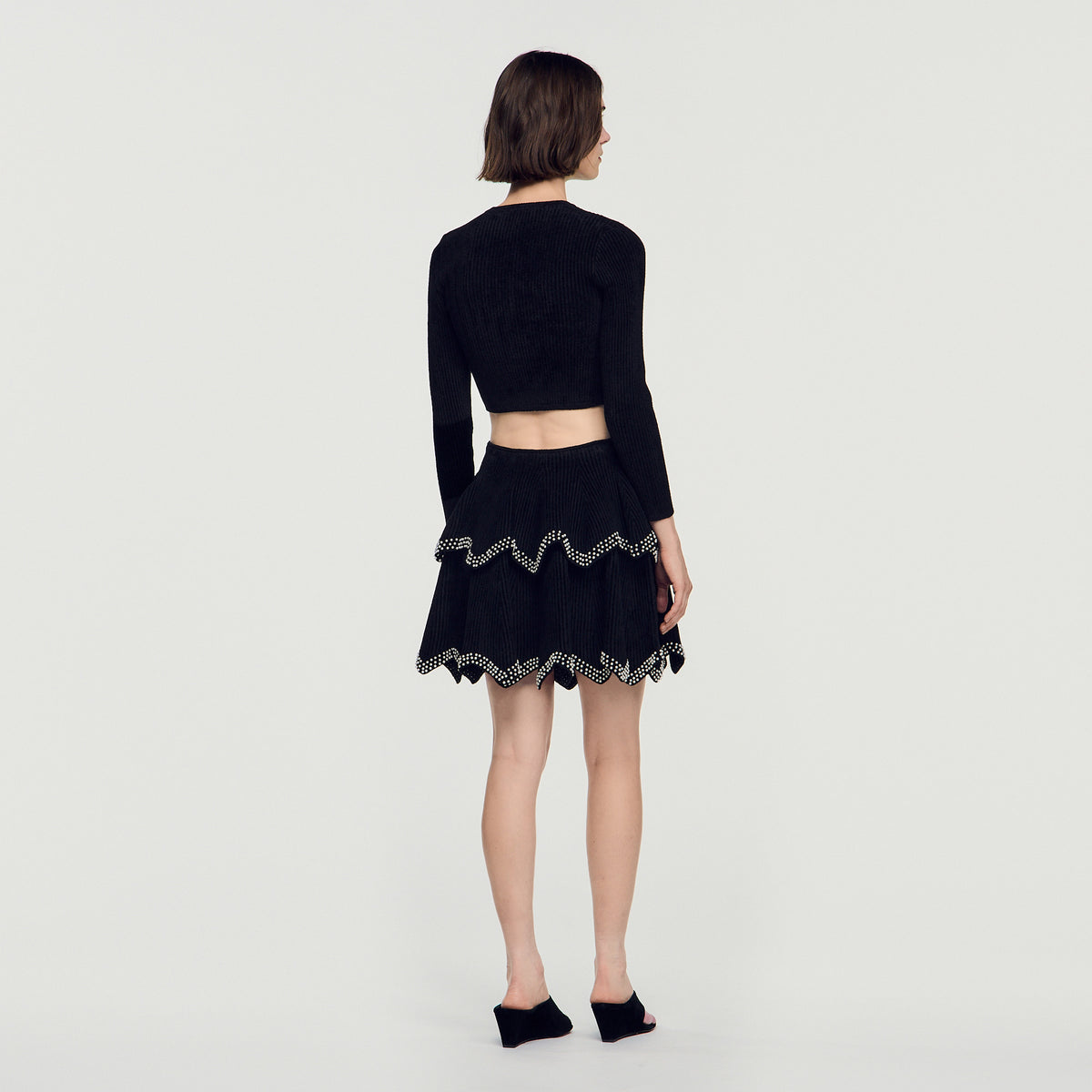 Dove Velvet Knit Cropped Cardigan Black