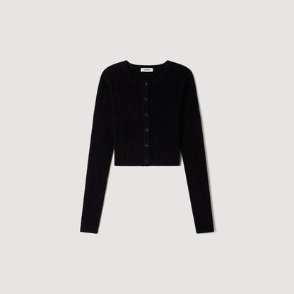 Dove Velvet Knit Cropped Cardigan Black