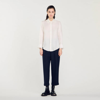 Silk Shirt With Pleated Trim Ecru