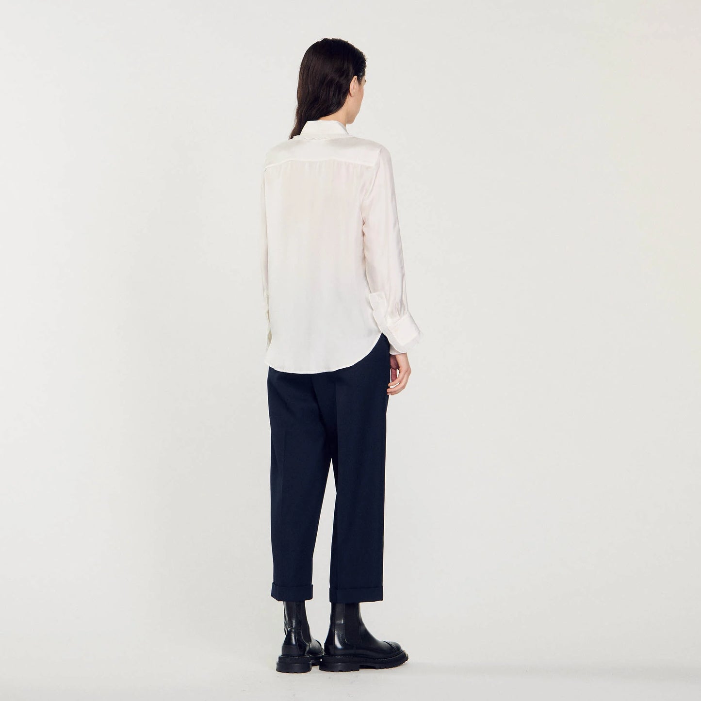 Silk Shirt With Pleated Trim Ecru