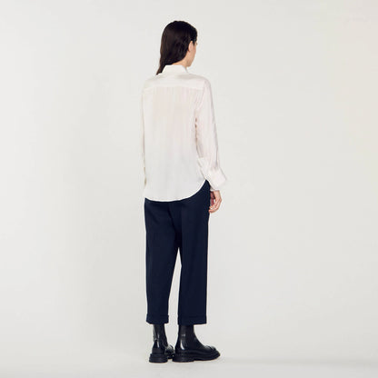 Silk Shirt With Pleated Trim Ecru