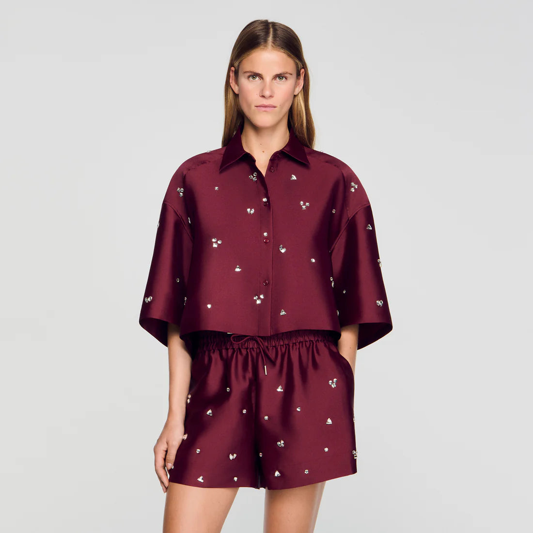 Mentissa Shirt Embellished With Rhinestones Bordeaux