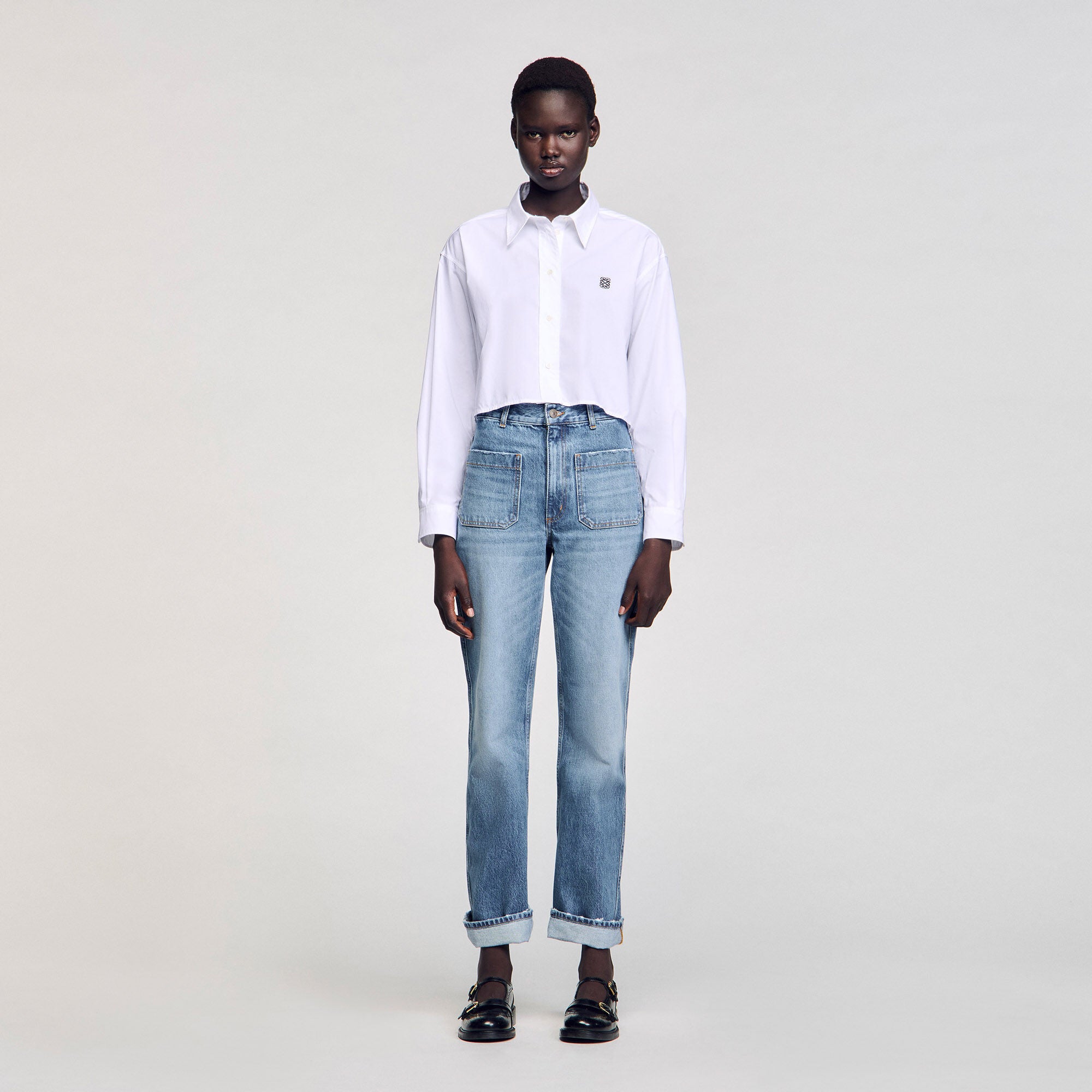 Kim Cropped Poplin Shirt White