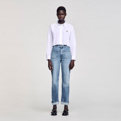 Kim Cropped Poplin Shirt White