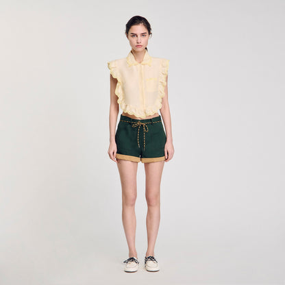 Light Yellow Shirt Collar With Lace Detail