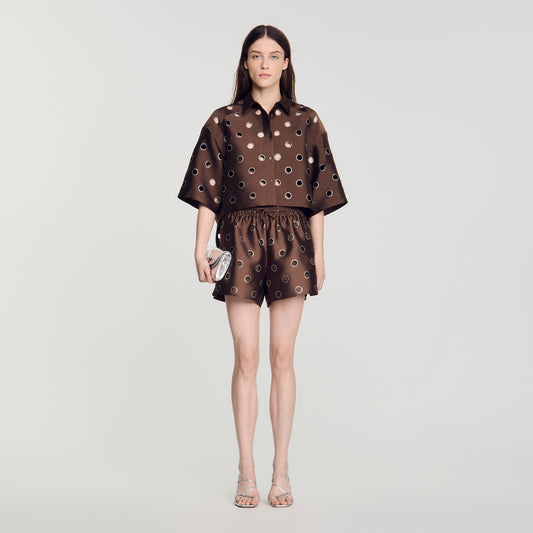 Jupiter Rhinestone Shirt Brown