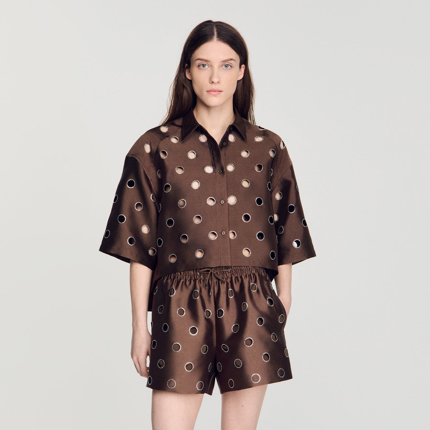 Jupiter Rhinestone Shirt Brown