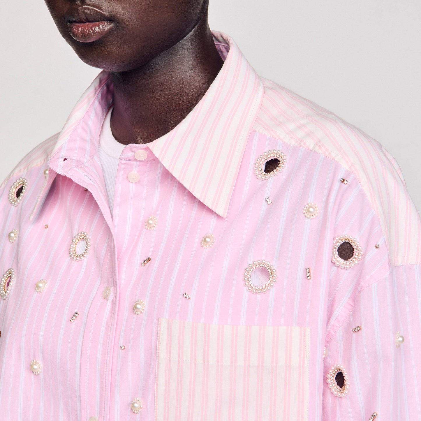 Confetti Striped Rhinestone Shirt Pink