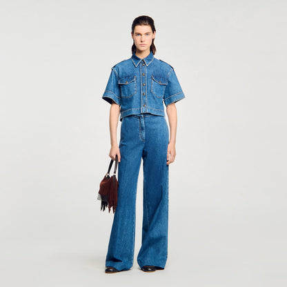 Athena Cropped Denim Shirt Blue Jean