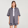 Midnight Oversized Striped Rhinestone Shirt Grey