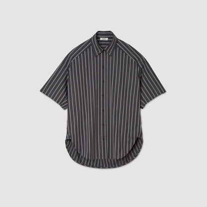 Midnight Oversized Striped Rhinestone Shirt Grey