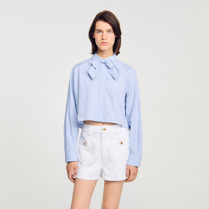 Brenda Bow Collar Shirt Ciel / Blanc