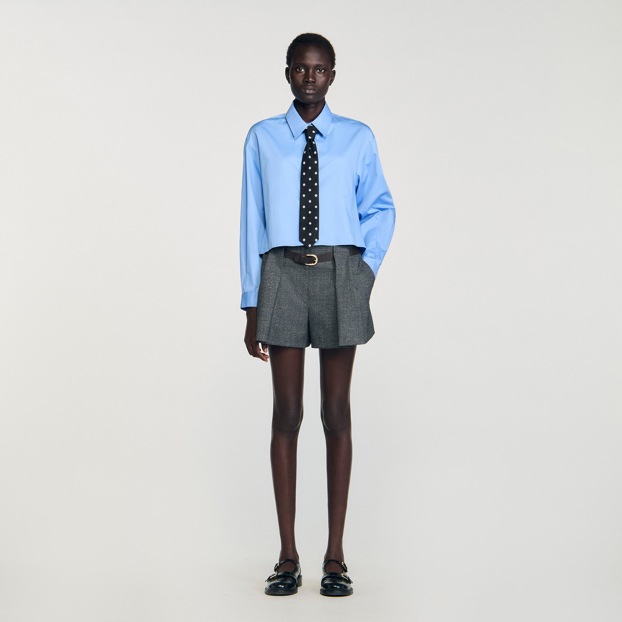 Seraphine Cropped Shirt With Detachable Tie Blue