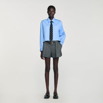 Seraphine Cropped Shirt With Detachable Tie Blue